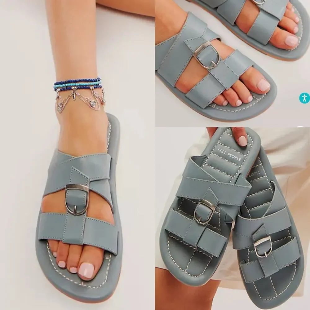 Free People‎ Leather Buckle Sandal Sloan Stormy Sea